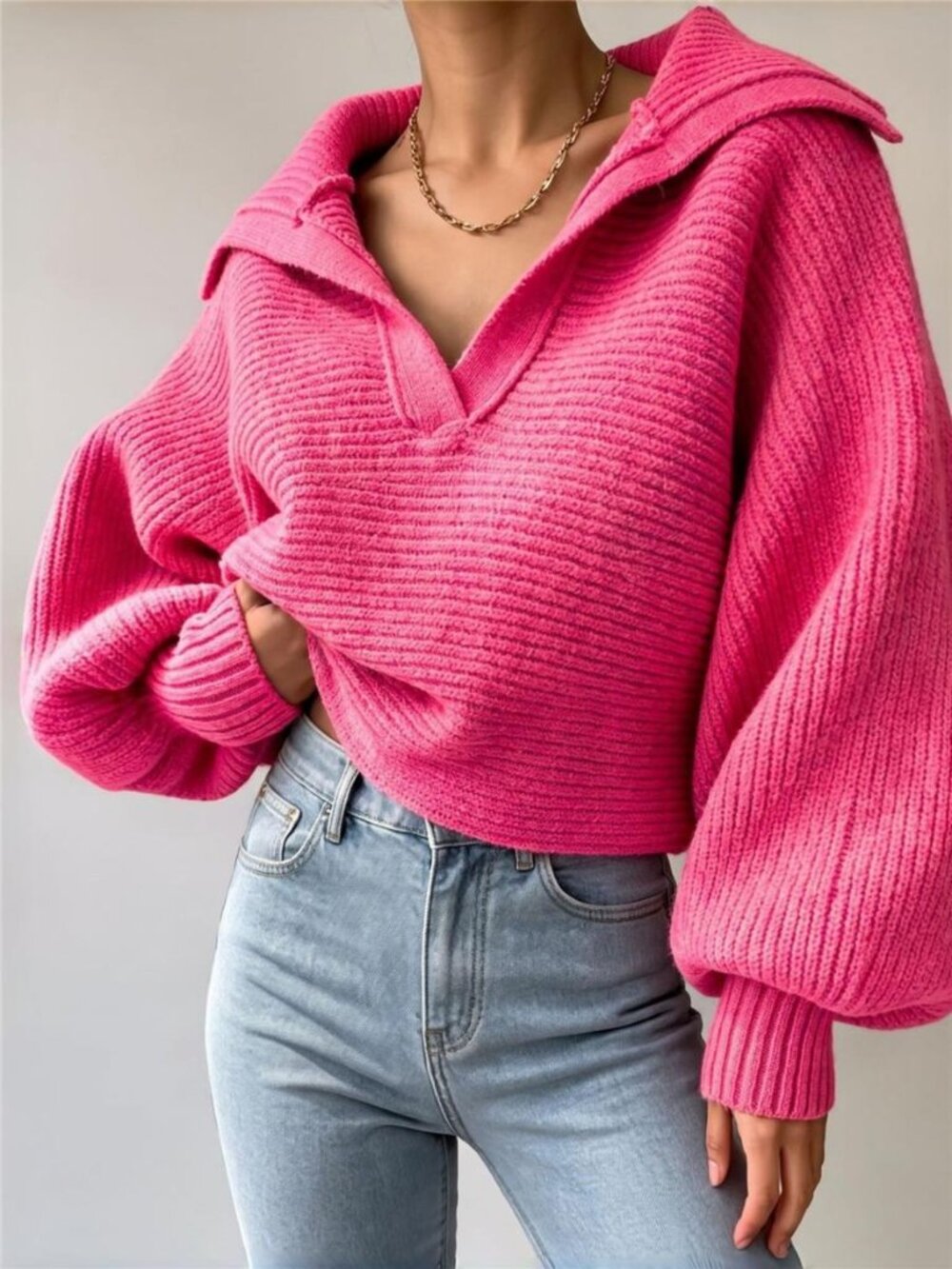 Oversized Collar Ribbed Cropped Sweater
